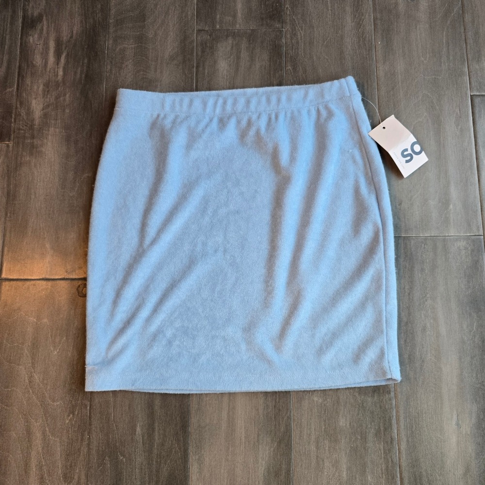 SO Womens Light Blue Plush Terry Mini Skirt Size Small NWT Elastic Waist Casual